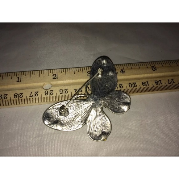 VTG. Rhinestone Enamel Silver Butterfly Brooch - Picture 3 of 4