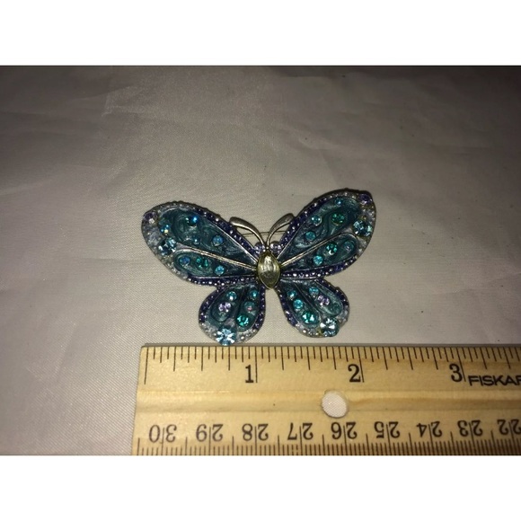 VTG. Rhinestone Enamel Silver Butterfly Brooch - Picture 4 of 4