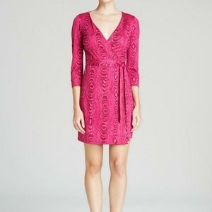 Diane Von Furstenberg Mini Pink Grain Wrap Dress