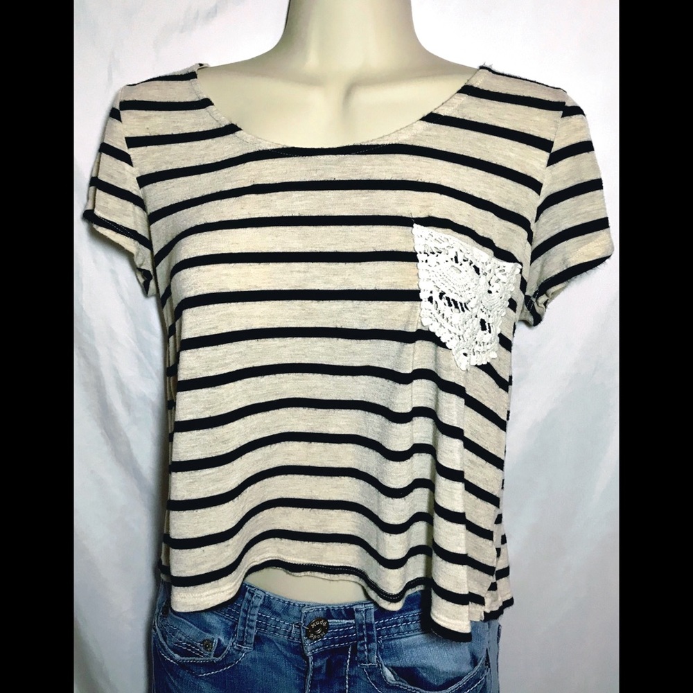 Striped black & cream shirt sexy open back