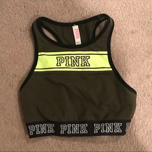 Olive green PINK logo crop top/ bralette