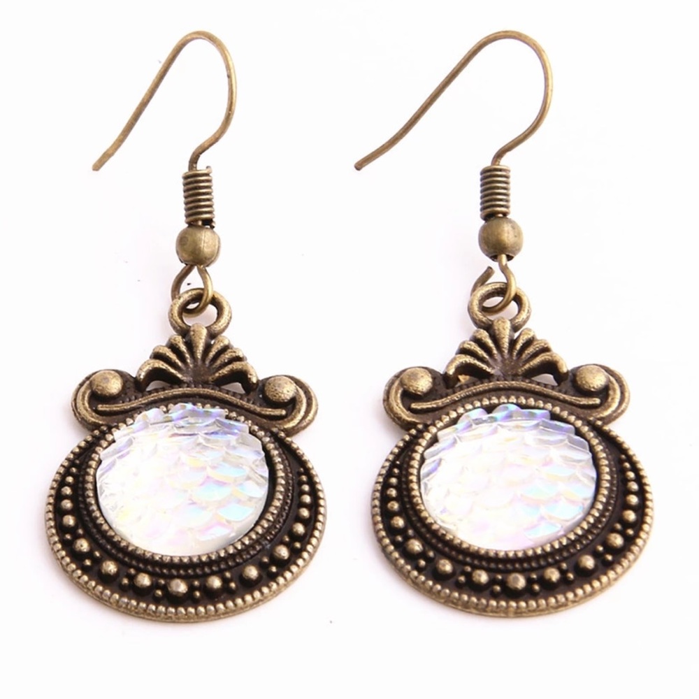 Iridescent Mermaid Vintage Bronze Drop Earrings! - Picture 7 of 11
