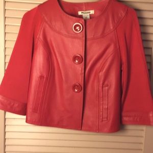 Red leather with knit jacket