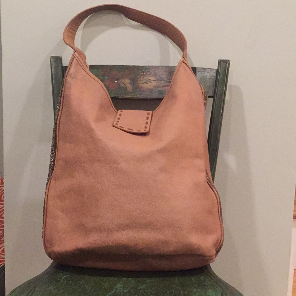 Holding horses leather beaded shoulder bag