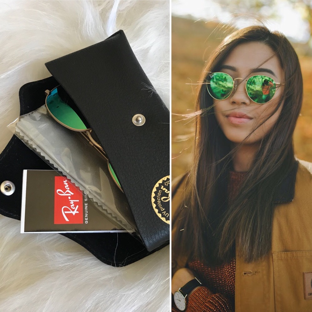 Ray-Ban Round Green Flash Polarized Sunglasses