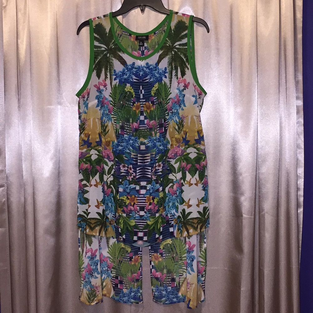 Tropical 🏝 print sheer tunic