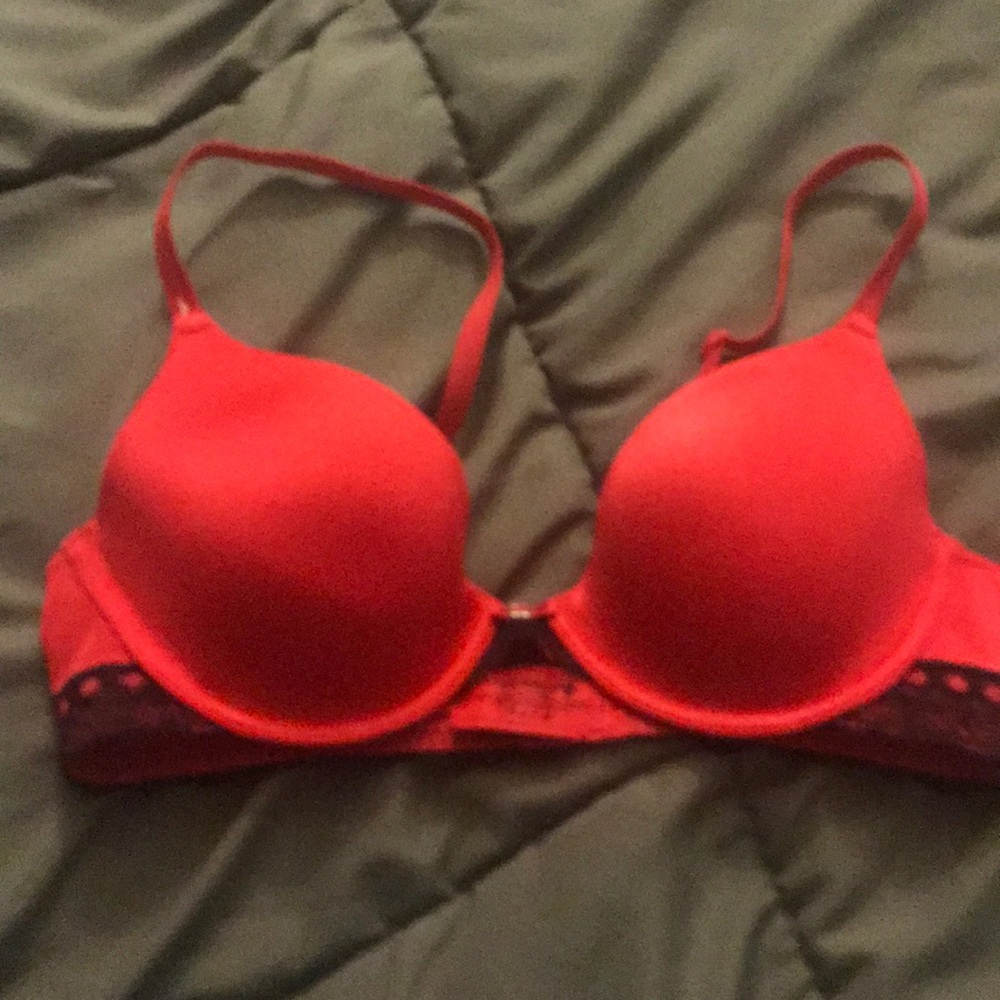 Lily of France red and black lace bra