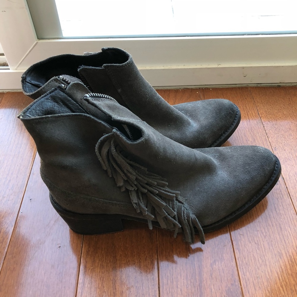 All Saints grey suede Bonny ankle booties