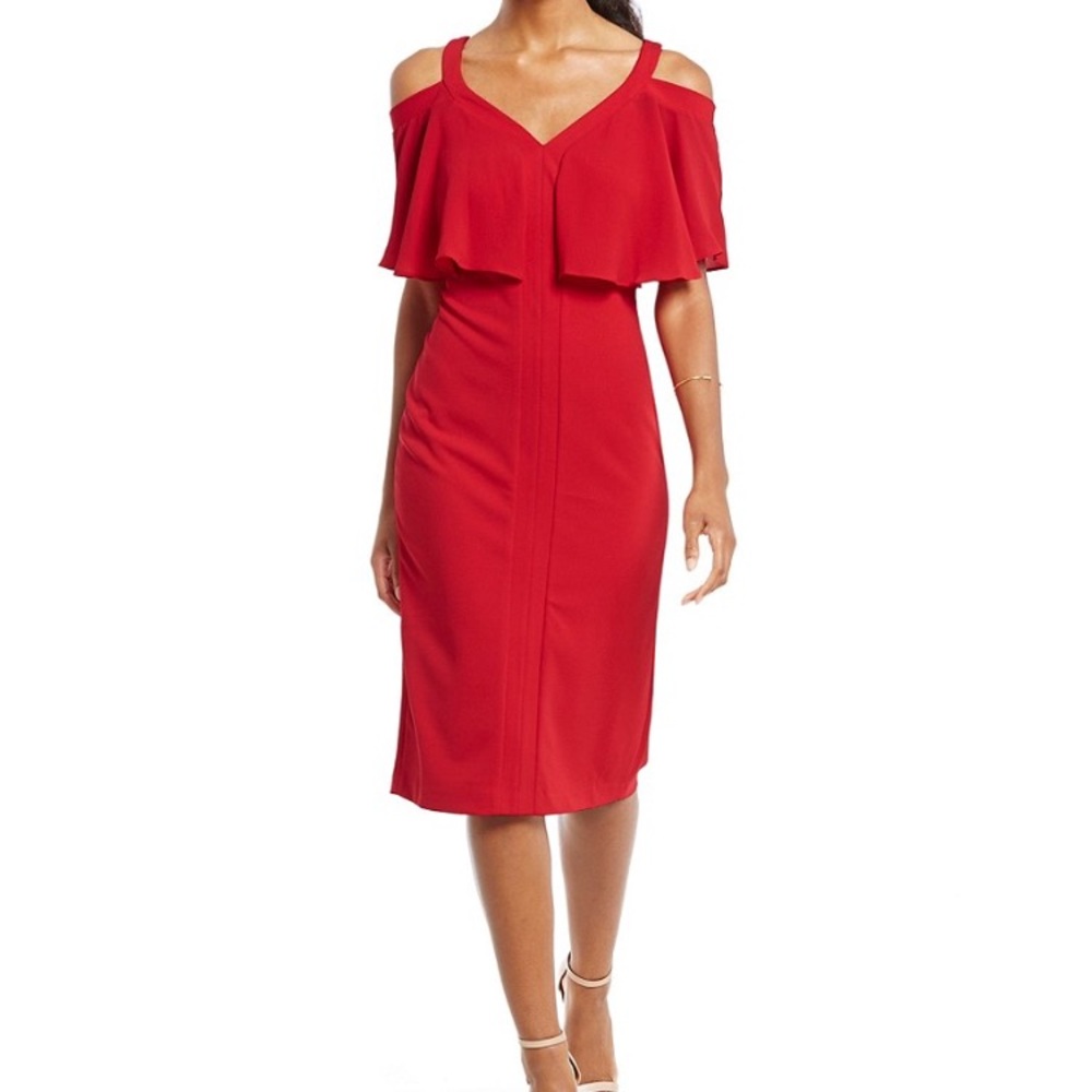 Women’s Maggy London red cold-shoulder midi dress