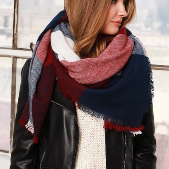 Back2Basics Accessories - Red Navy Buffalo Checkered Oversized Scarf