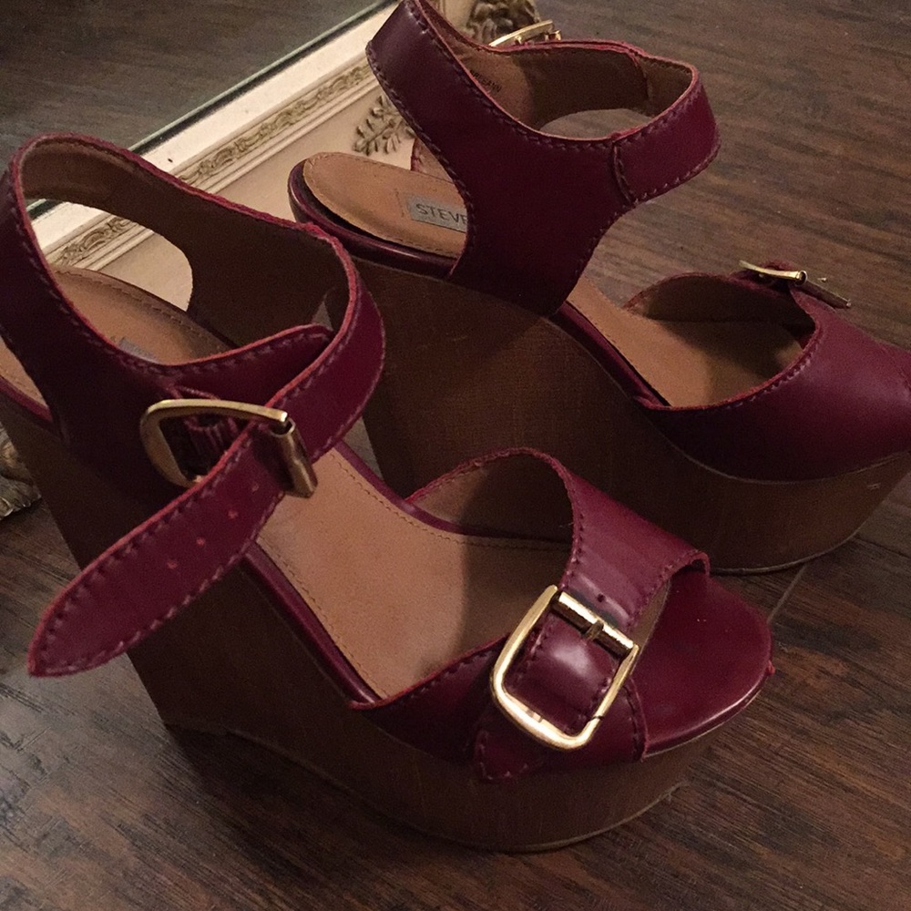 Burgundy platform wedges