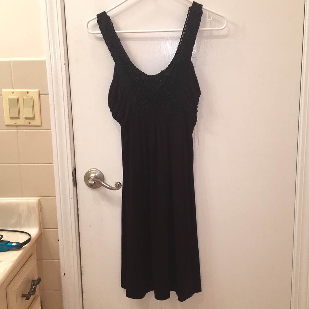 Black midi dress with flower detailing