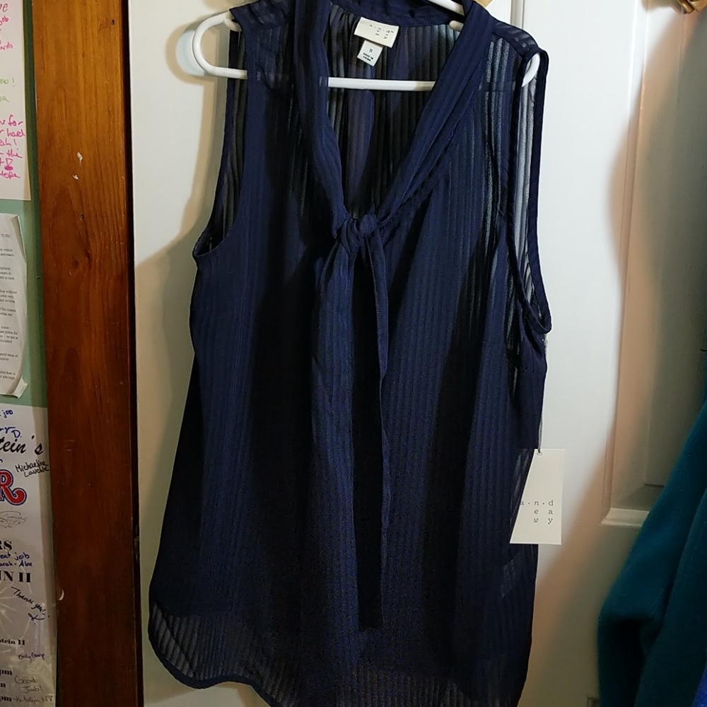 Navy Tie front blouse