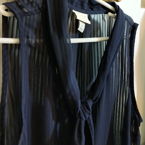 Navy Tie front blouse - Picture 2 of 5