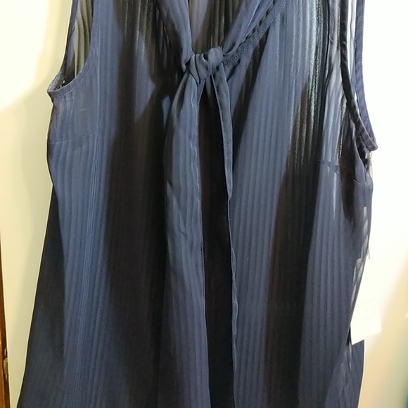 Navy Tie front blouse - Picture 3 of 5