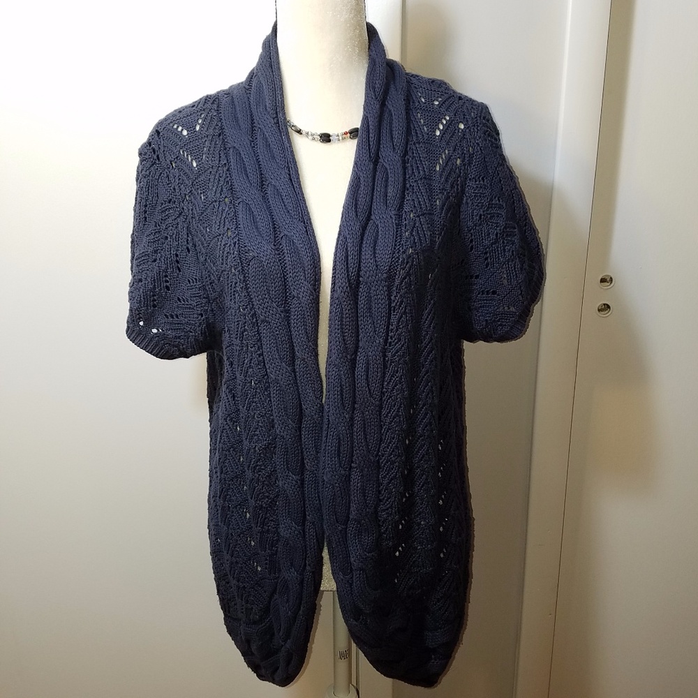 Avenue Open Knit Blue Cardigan Sweater