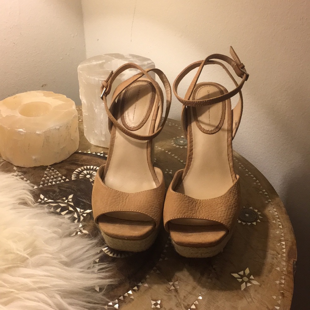 Zara Basic Tan Wedge Platforms - image 1