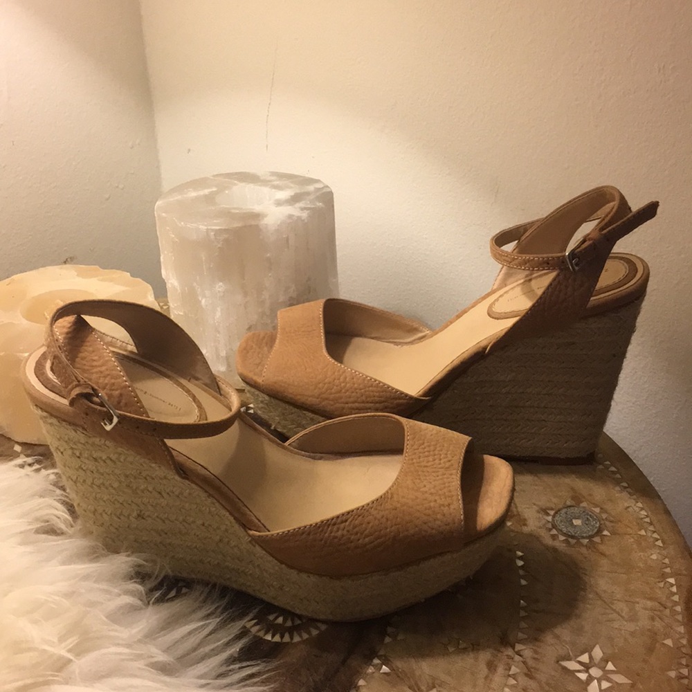 Zara Basic Tan Wedge Platforms - image 2