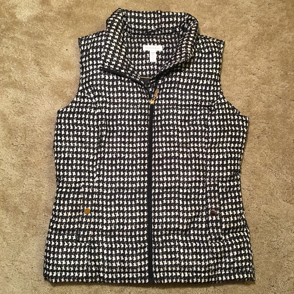 Charter Club Houndstooth Vest Medium Black & White