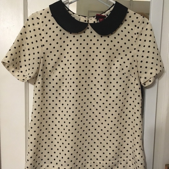 Merona Tops - Peter Pan collar, cream w/ black polka dot shirt