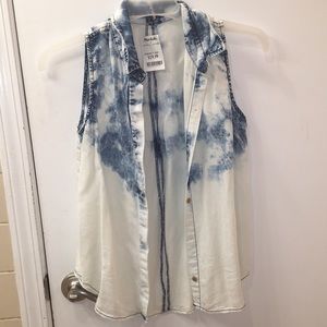 Jean button up blouse vest style