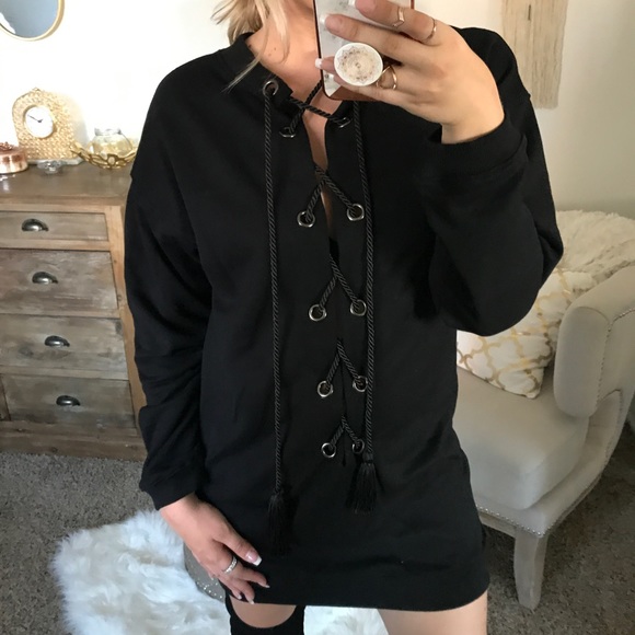 LAST1•Laced Up Black Sweater Dress - Picture 3 of 5