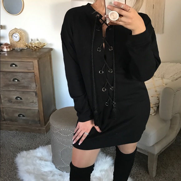 LAST1•Laced Up Black Sweater Dress - Picture 4 of 5
