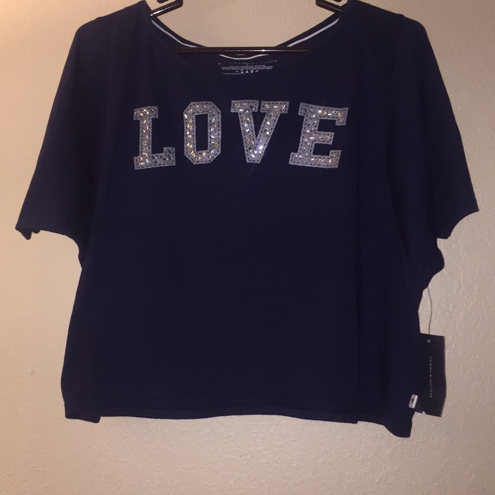NWT Tommy Hilfiger shirt with “love” in sequins