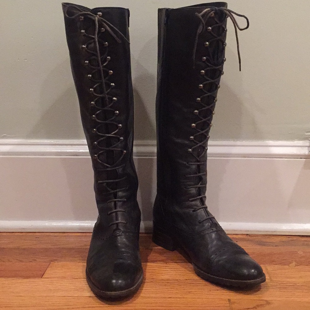 Leather lace up knee-high boots