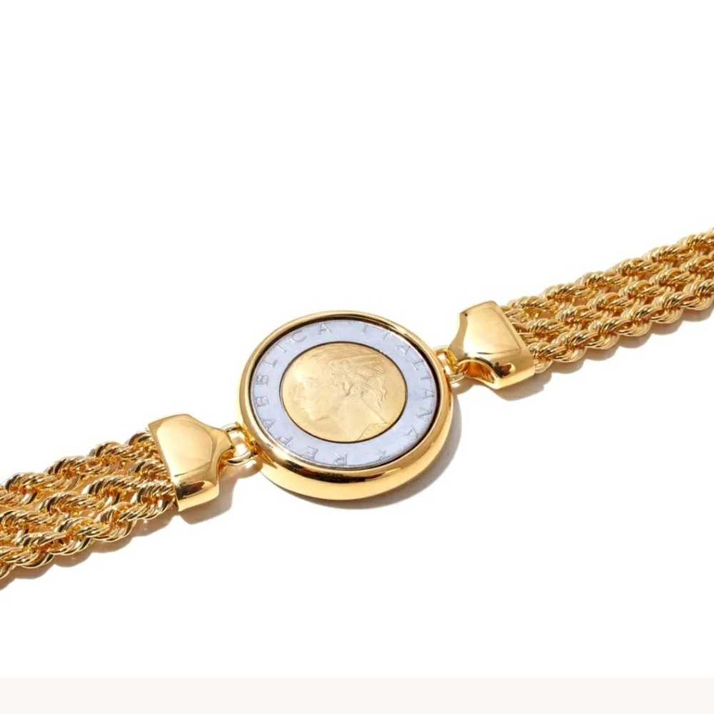 3 rope chain link bracelet with 500 lira coin.