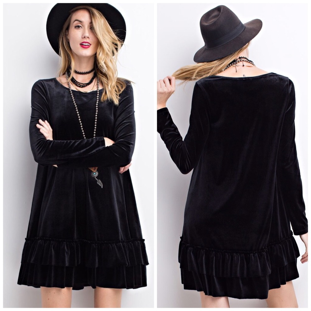 Cozy Black Velvet Dress - Picture 2 of 5