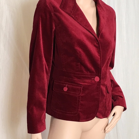 Size 14P Talbots Red Velvet One Button Blazer - Picture 3 of 8