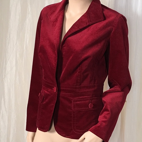 Size 14P Talbots Red Velvet One Button Blazer - Picture 5 of 8