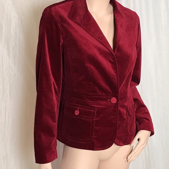 Size 14P Talbots Red Velvet One Button Blazer - Picture 1 of 8
