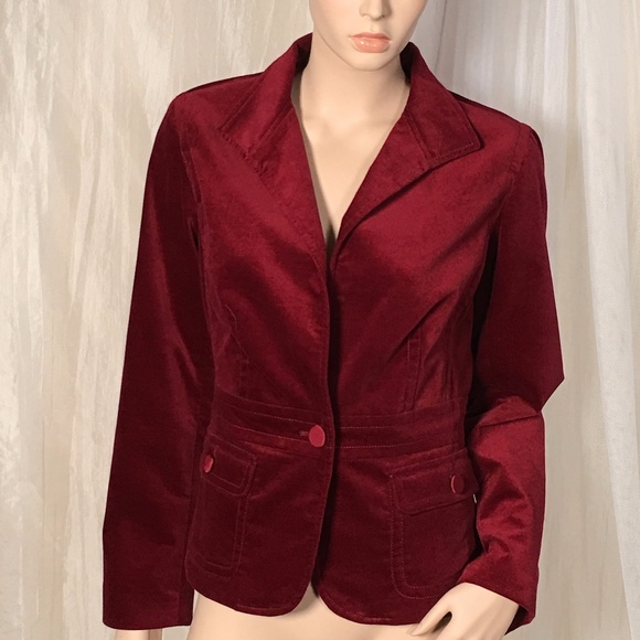 Size 14P Talbots Red Velvet One Button Blazer - Picture 6 of 8
