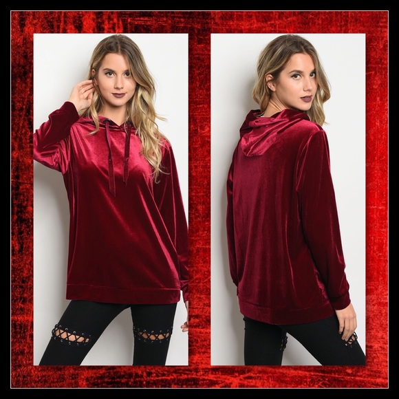 Glam Squad 2 You Tops - JUST IN🆕 Wine Hooded Velvet Pullover Sweater