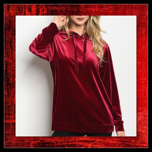JUST IN🆕 Wine Hooded Velvet Pullover Sweater - Picture 2 of 3