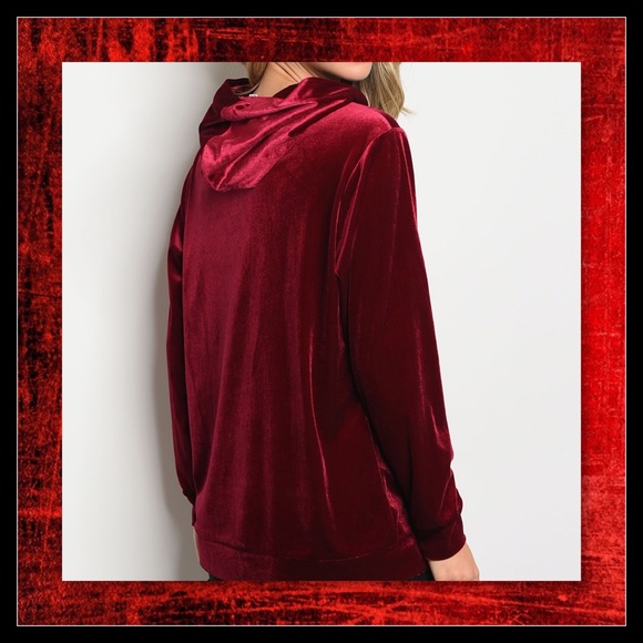 JUST IN🆕 Wine Hooded Velvet Pullover Sweater - Picture 3 of 3