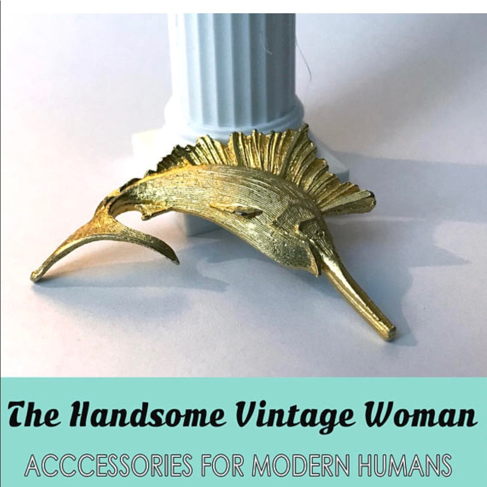 Marlin, Sailfish, Swordfish Brooch, Vintage Gold