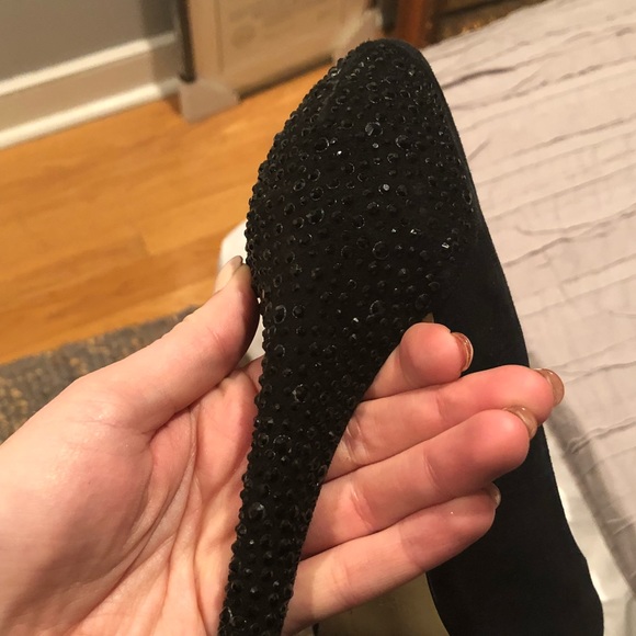 Black suede and crystal platform pumps - Picture 3 of 6