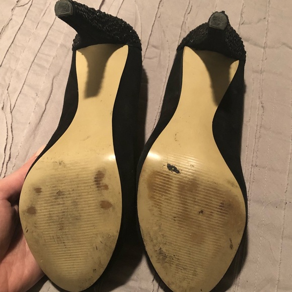 Black suede and crystal platform pumps - Picture 4 of 6