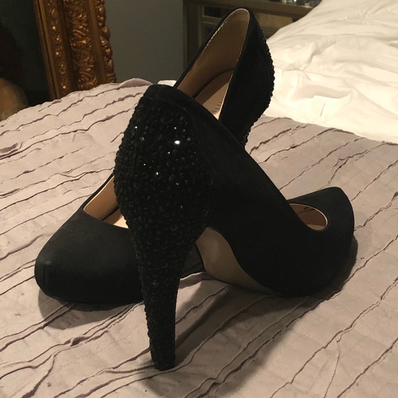 Black suede and crystal platform pumps - Picture 6 of 6