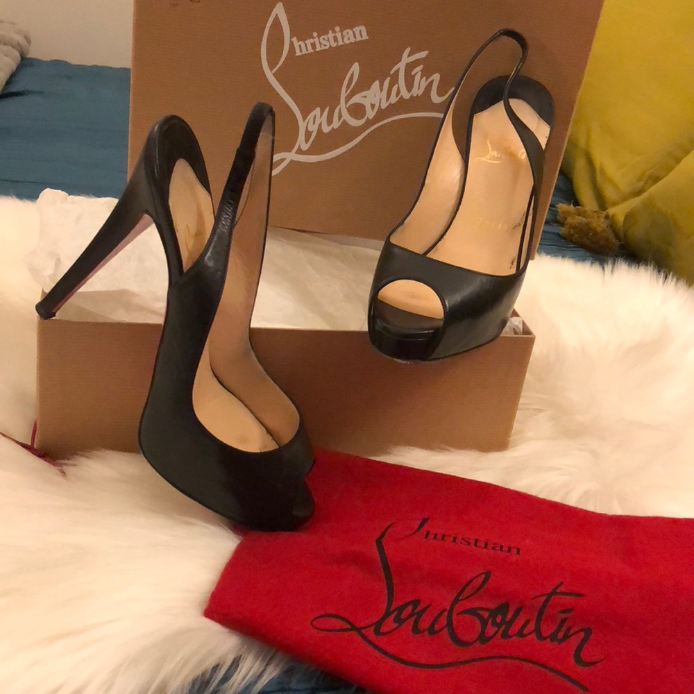 Christian Louboutin Black Prive Open-Toe Pimps, 7