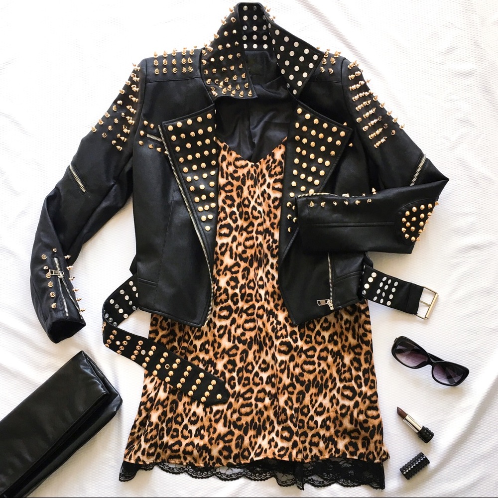 🖤 NWOT Gold + silver studded faux leather jacket