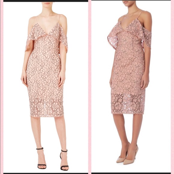 pink lace off the shoulder dress