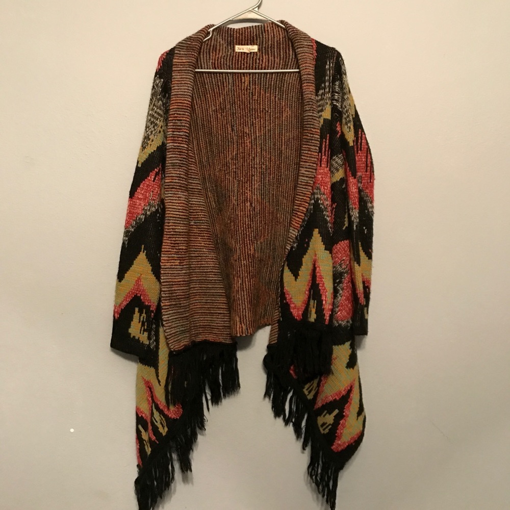 Zig Zag Stitch Multicolor Blanket Cardigan
