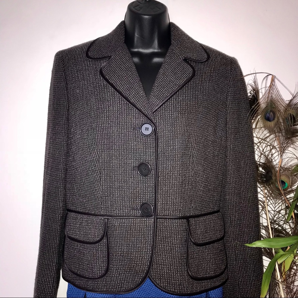 Ann Taylor Dark Navy Blue & White Tweed Jacket