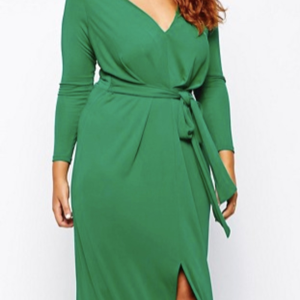 ASOS Curve Long Sleeve Green Maxi Dress