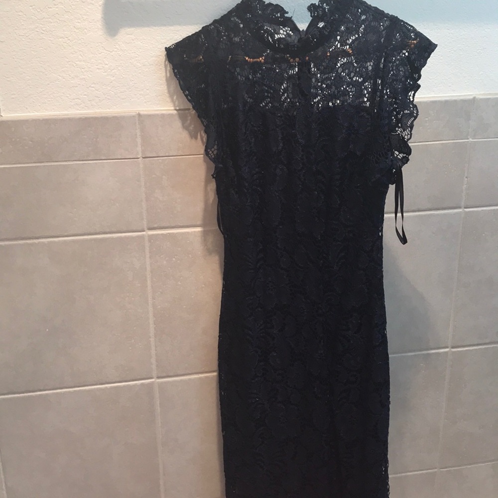 Navy blue lace dress with blue underlining