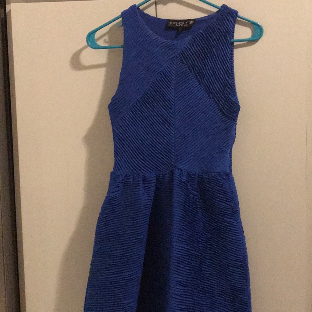 Topshop Petite Cobalt Blue Dress in Chiffon